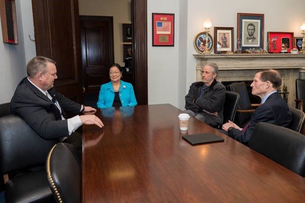 Blumenthal joined Chairman Jon Tester (D-MT) and U.S. Senator Mazie Hirono (D-HI) in meeting with Jon Stewart who has been advocating on behalf of veterans exposed to dangerous toxins. 